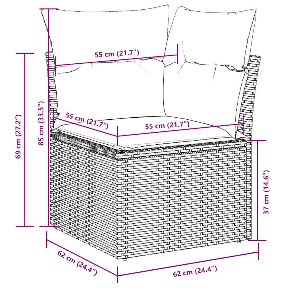 8-tlg. Garten-Sofagarnitur mit Kissen Hellgrau Poly Rattan