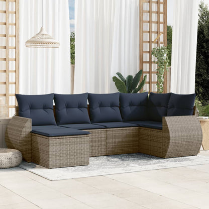 6-teiliges Gartensofa-Set mit Kissen, grau, Polyrattan