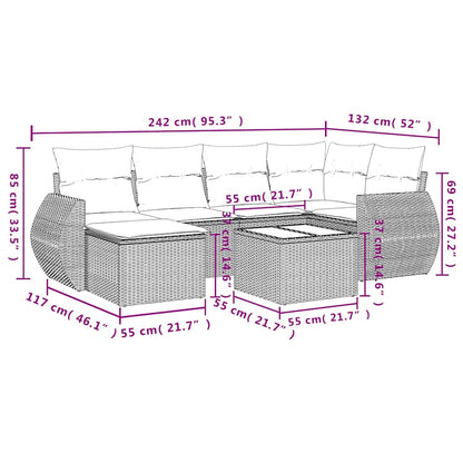 7-tlg. Garten-Sofagarnitur mit Kissen Hellgrau Poly Rattan