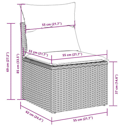 8-tlg. Garten-Sofagarnitur mit Kissen Hellgrau Poly Rattan