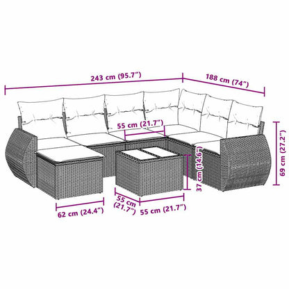 8-tlg. Garten-Sofagarnitur mit Kissen Hellgrau Poly Rattan