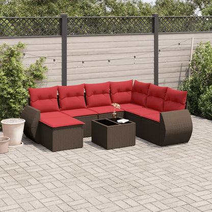 8-teiliges Gartensofa-Set mit Kissen, braun, Polyrattan