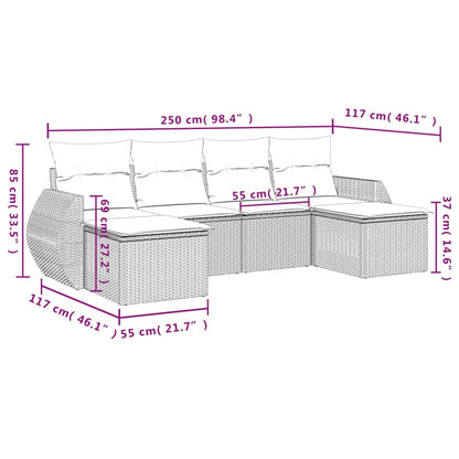 6-tlg. Garten-Sofagarnitur mit Kissen Braun Poly Rattan