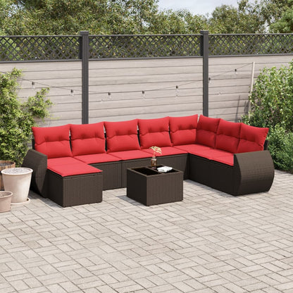 9-teiliges Gartensofa-Set mit Kissen, braun, Polyrattan