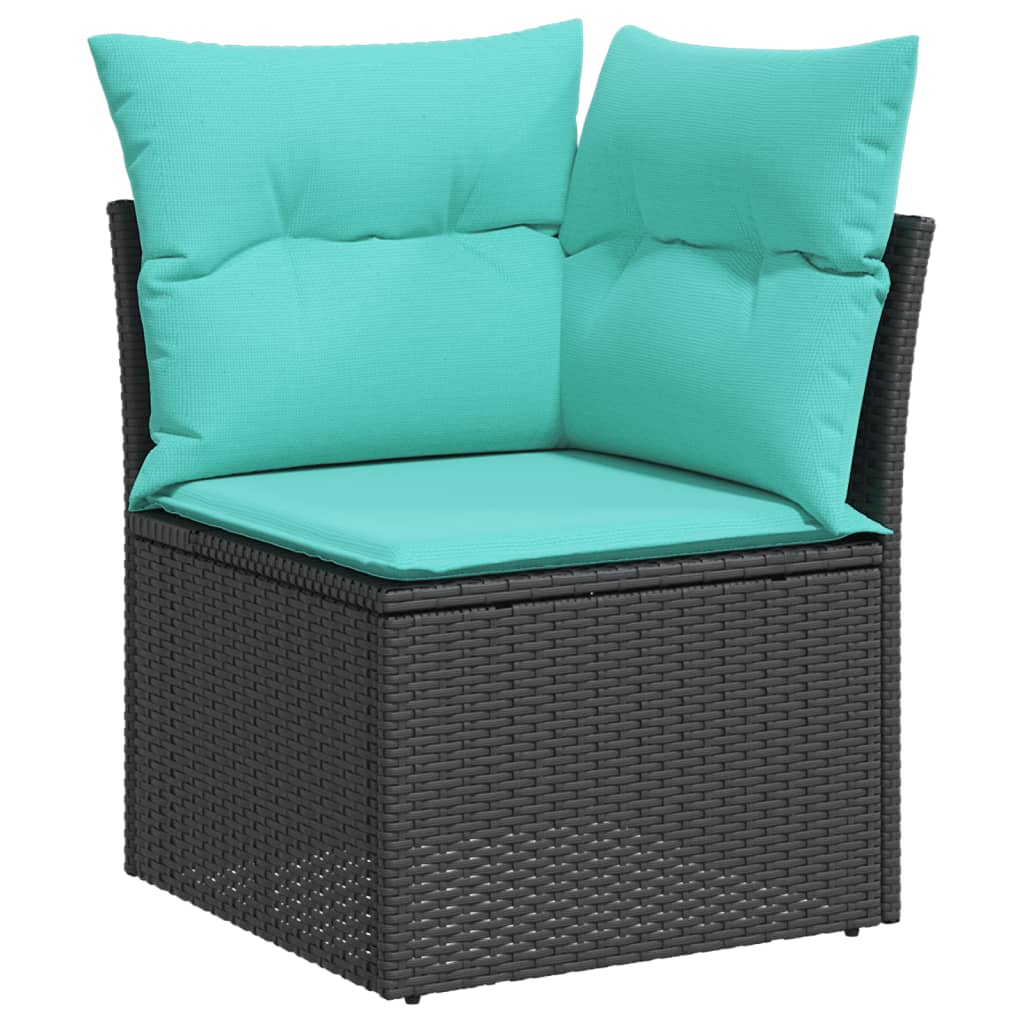 6-teiliges Gartensofa-Set mit Kissen, schwarzes Polyrattan