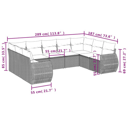 9-tlg. Garten-Sofagarnitur mit Kissen Braun Poly Rattan