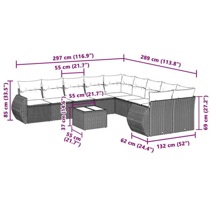 11-tlg. Garten-Sofagarnitur mit Kissen Hellgrau Poly Rattan