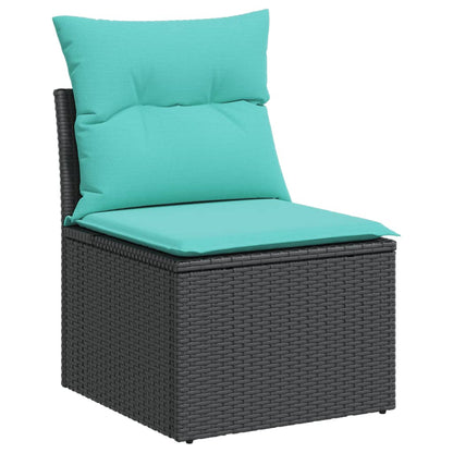 4-teiliges Gartensofa-Set mit Kissen, schwarzes Polyrattan