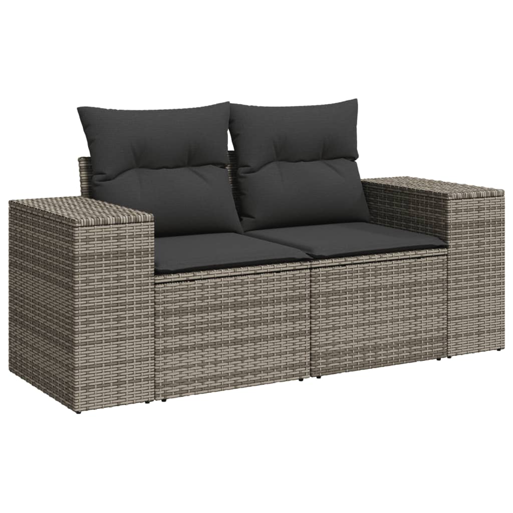 4-teiliges Gartensofa-Set mit Kissen, grau, Polyrattan