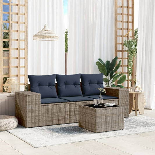 4-teiliges Gartensofa-Set mit Kissen, grau, Polyrattan