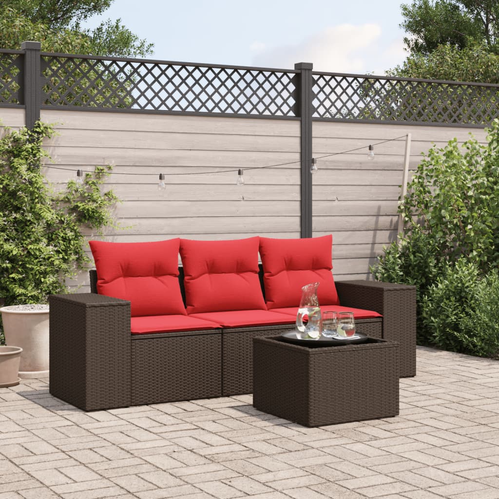 4-teiliges Gartensofa-Set mit Kissen, braun, Polyrattan