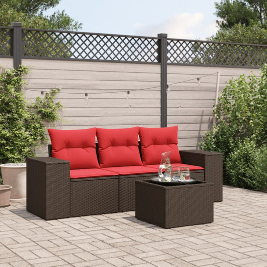 4-teiliges Gartensofa-Set mit Kissen, braun, Polyrattan