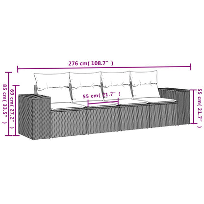 4-teiliges Gartensofa-Set mit Kissen, schwarzes Polyrattan