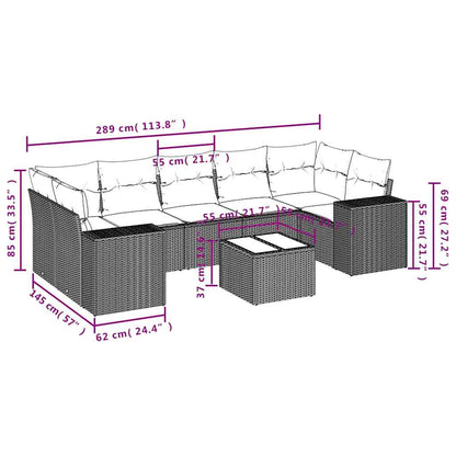 8-teiliges Gartensofa-Set mit Kissen, schwarzes Polyrattan