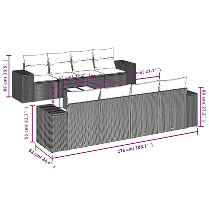 9-teiliges Gartensofa-Set mit Kissen, schwarzes Polyrattan
