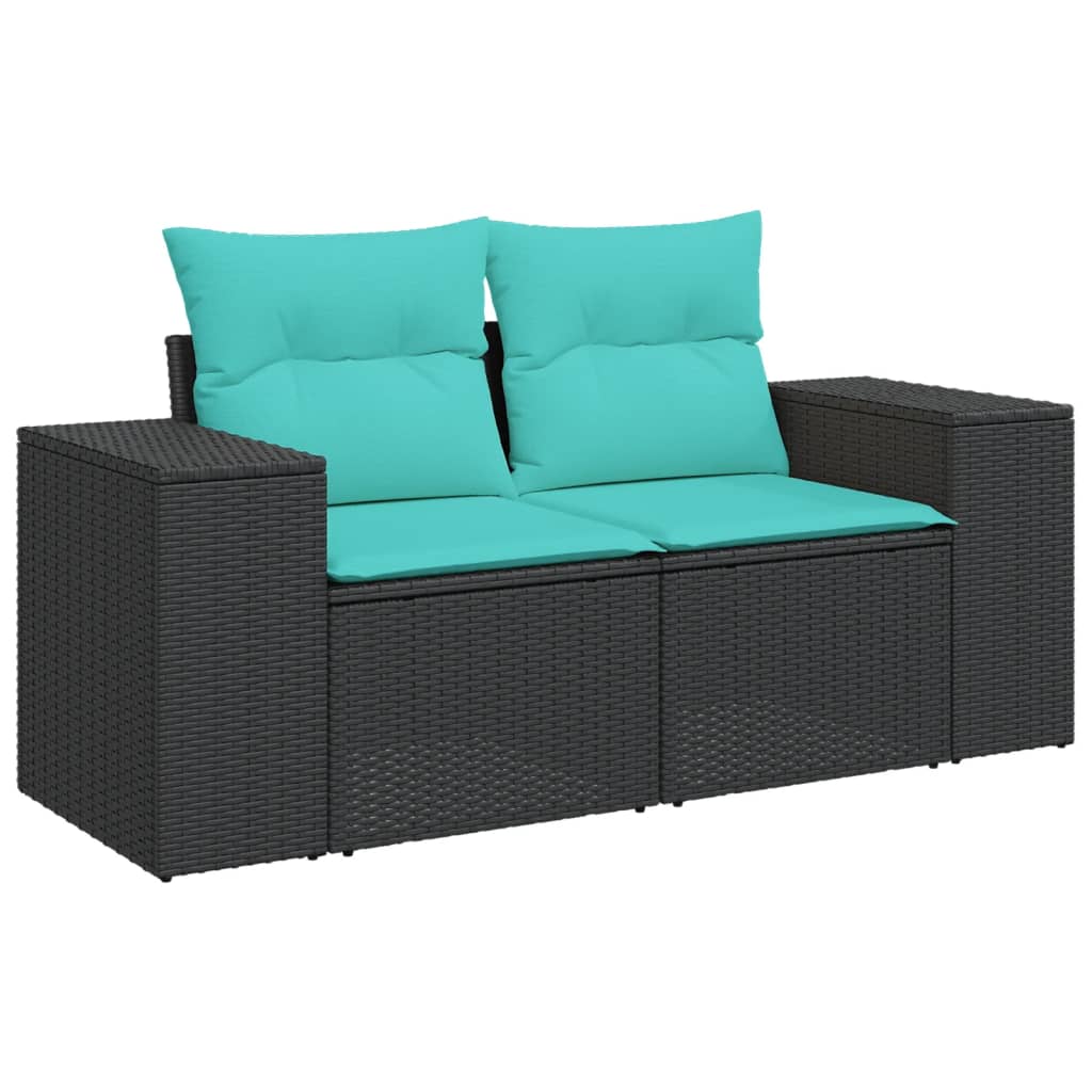 4-teiliges Gartensofa-Set mit Kissen, schwarzes Polyrattan