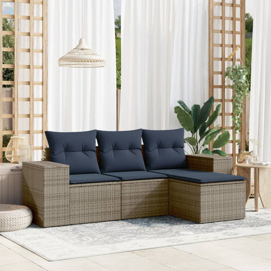 4-teiliges Gartensofa-Set mit Kissen, grau, Polyrattan