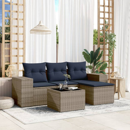 5-teiliges Gartensofa-Set mit Kissen, grau, Polyrattan