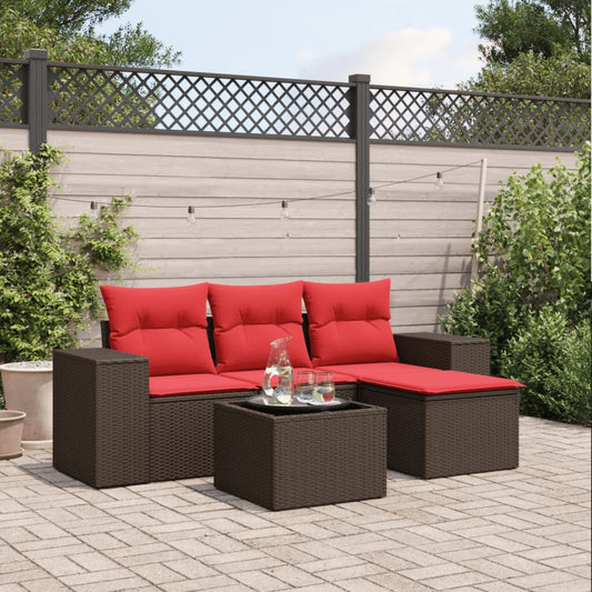 5-teiliges Gartensofa-Set mit Kissen, braun, Polyrattan