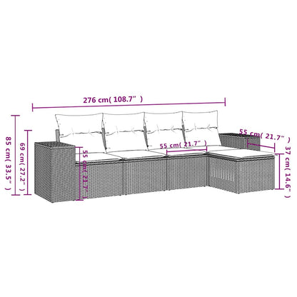 5-tlg. Garten-Sofagarnitur mit Kissen Hellgrau Poly Rattan