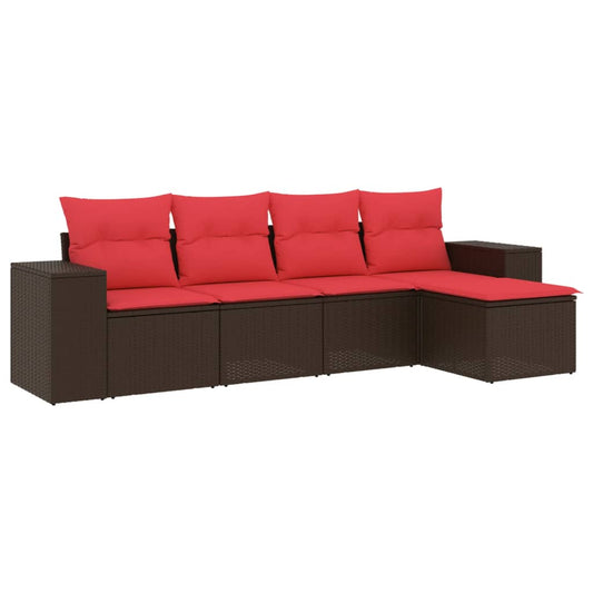 5-teiliges Gartensofa-Set mit Kissen, braun, Polyrattan