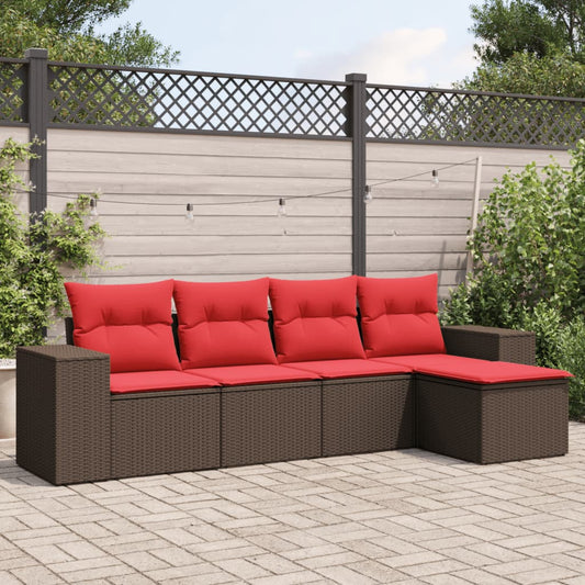 5-teiliges Gartensofa-Set mit Kissen, braun, Polyrattan