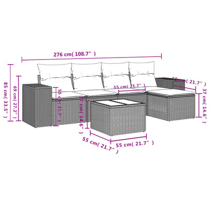 6-teiliges Gartensofa-Set mit Kissen, braun, Polyrattan