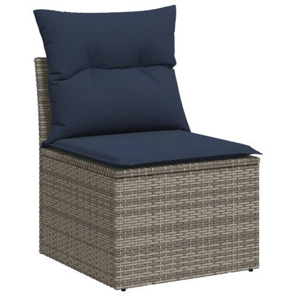 4-teiliges Gartensofa-Set mit Kissen, grau, Polyrattan