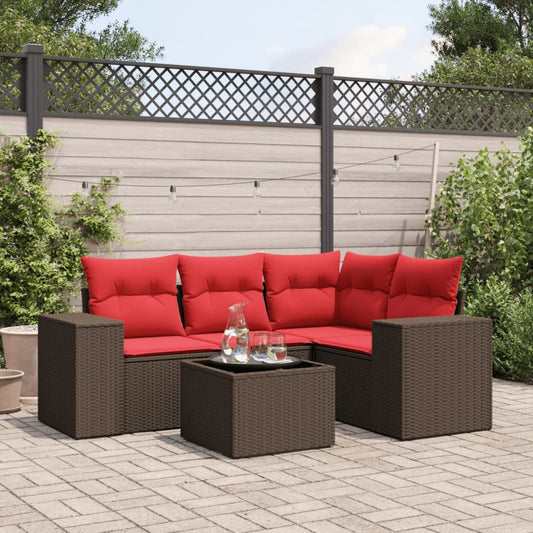 5-teiliges Gartensofa-Set mit Kissen, braun, Polyrattan