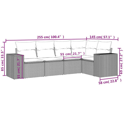5-teiliges Gartensofa-Set mit Kissen, braun, Polyrattan