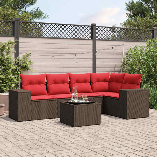 6-teiliges Gartensofa-Set mit Kissen, braun, Polyrattan