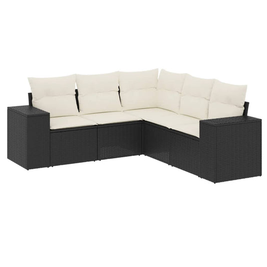 5-tlg. Garten-Sofagarnitur mit Kissen Schwarz Poly Rattan