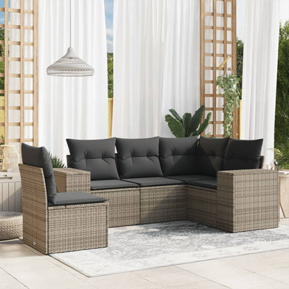 5-tlg. Garten-Sofagarnitur mit Kissen Grau Poly Rattan