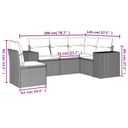 5-teiliges Gartensofa-Set mit Kissen, braun, Polyrattan