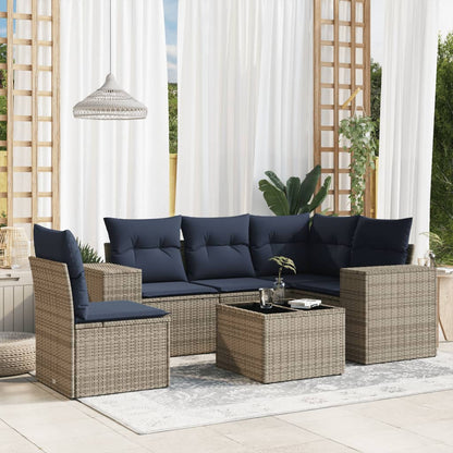 6-teiliges Gartensofa-Set mit Kissen, grau, Polyrattan