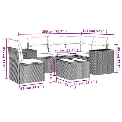 6-tlg. Garten-Sofagarnitur mit Kissen Hellgrau Poly Rattan
