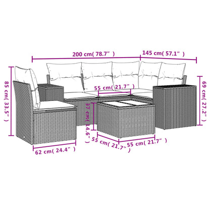 6-teiliges Gartensofa-Set mit Kissen, braun, Polyrattan