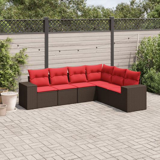 6-teiliges Gartensofa-Set mit Kissen, braun, Polyrattan