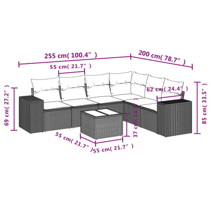 7-teiliges Gartensofa-Set mit Kissen, grau, Polyrattan