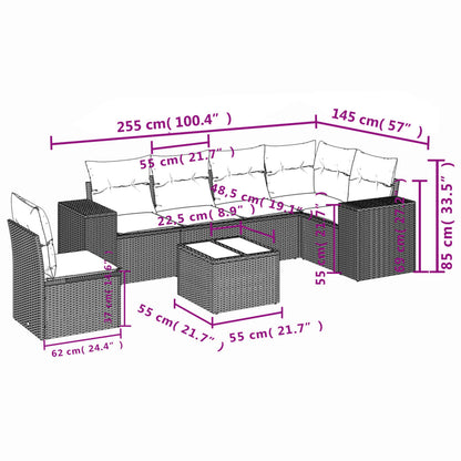 7-teiliges Gartensofa-Set mit Kissen, grau, Polyrattan