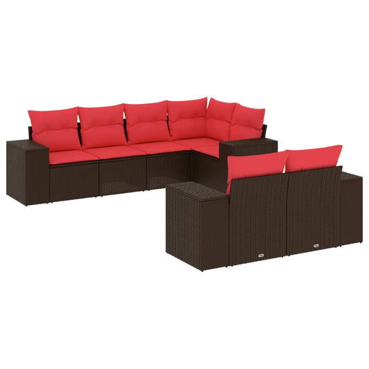 7-teiliges Gartensofa-Set mit Kissen, braun, Polyrattan