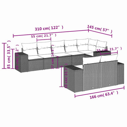 8-teiliges Gartensofa-Set mit Kissen, braun, Polyrattan