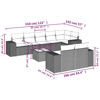 9-teiliges Gartensofa-Set mit Kissen, braun, Polyrattan