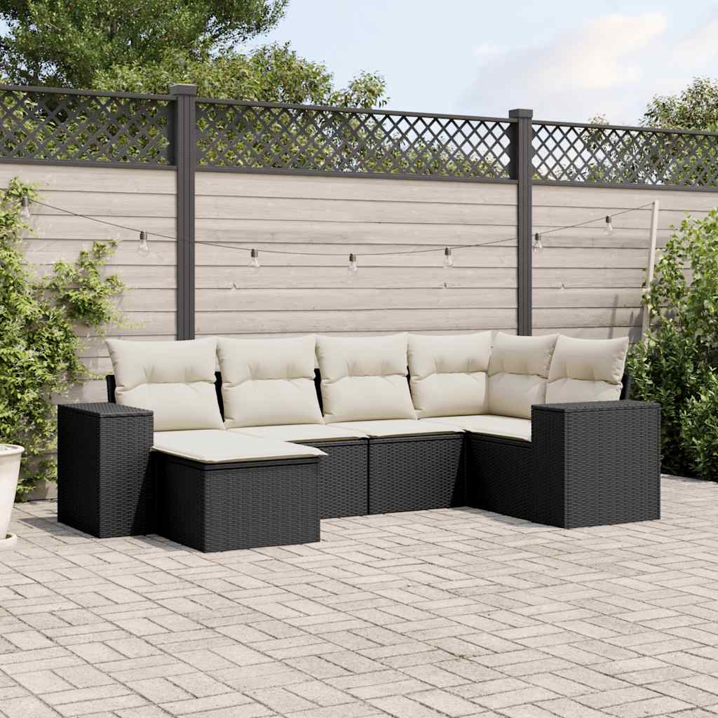 6-tlg. Garten-Sofagarnitur mit Kissen Schwarz Poly Rattan