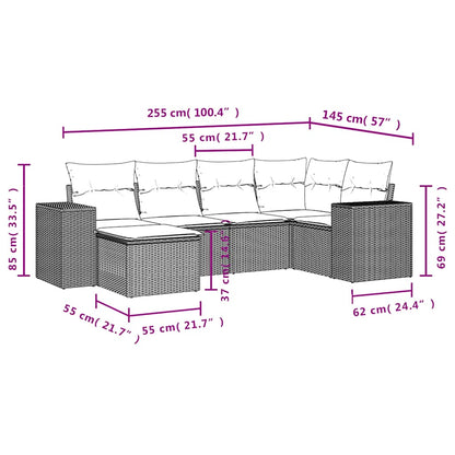 6-teiliges Gartensofa-Set mit Kissen, grau, Polyrattan