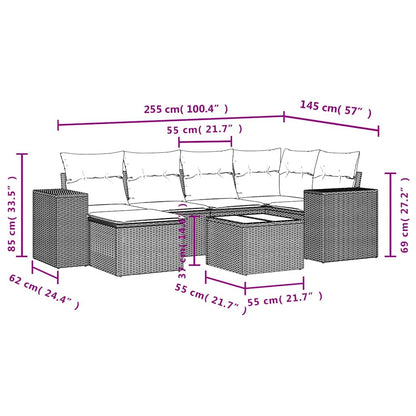7-teiliges Gartensofa-Set mit Kissen, grau, Polyrattan