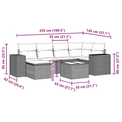 7-tlg. Garten-Sofagarnitur mit Kissen Hellgrau Poly Rattan