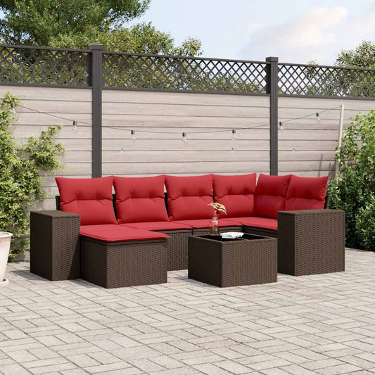 7-teiliges Gartensofa-Set mit Kissen, braun, Polyrattan