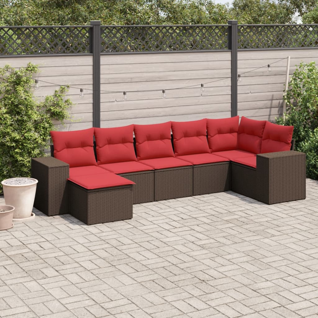 7-teiliges Gartensofa-Set mit Kissen, braun, Polyrattan
