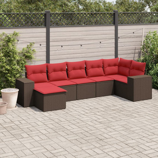 7-teiliges Gartensofa-Set mit Kissen, braun, Polyrattan